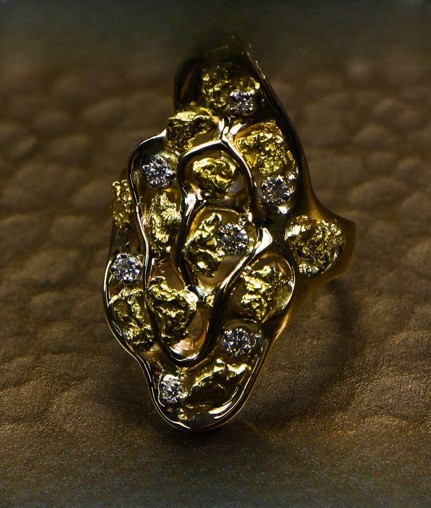 Gold Nugget Women's Ring "Orocal" RL382D33 Genuine Hand Crafted Jewelry - 14K Casting