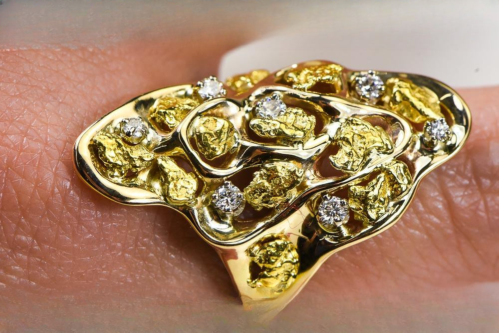 Gold Nugget Women's Ring "Orocal" RL382D33 Genuine Hand Crafted Jewelry - 14K Casting