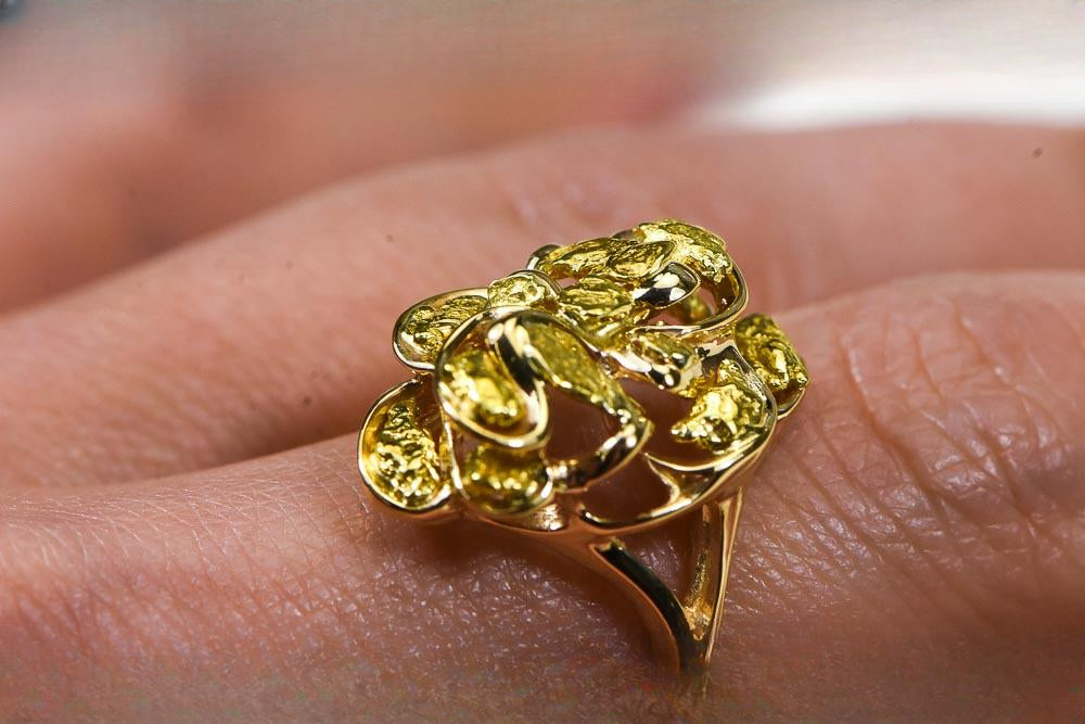 Gold Nugget Women's Ring "Orocal" RL464 Genuine Hand Crafted Jewelry - 14K Casting