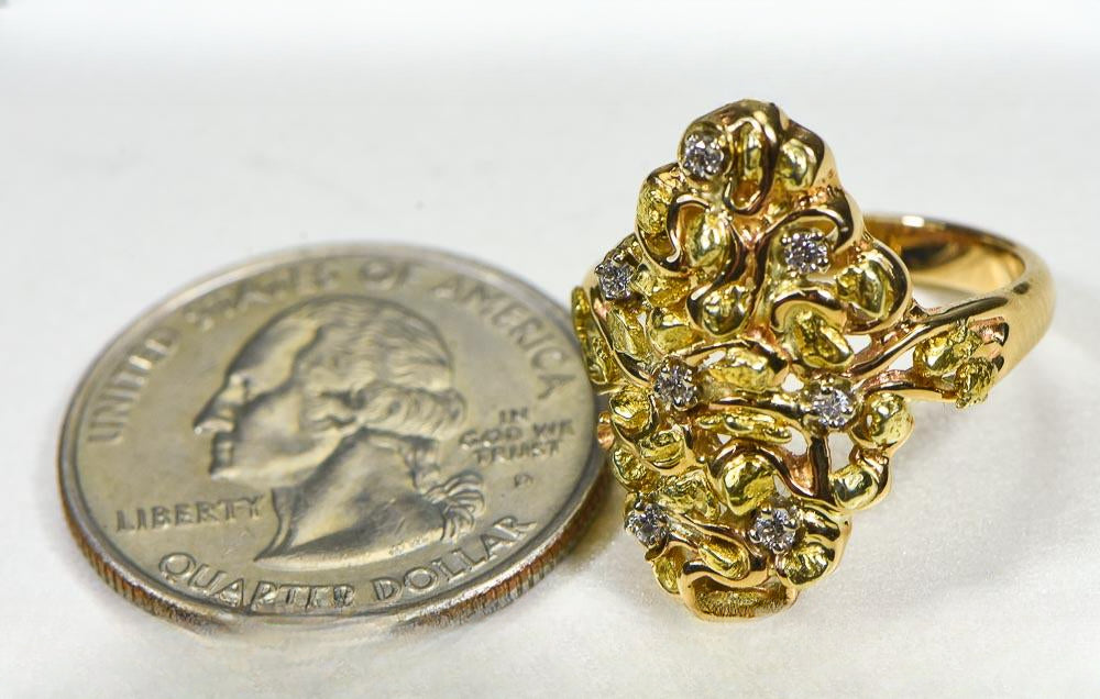 Gold Nugget Women's Ring "Orocal" RL239D14 Genuine Hand Crafted Jewelry - 14K Casting