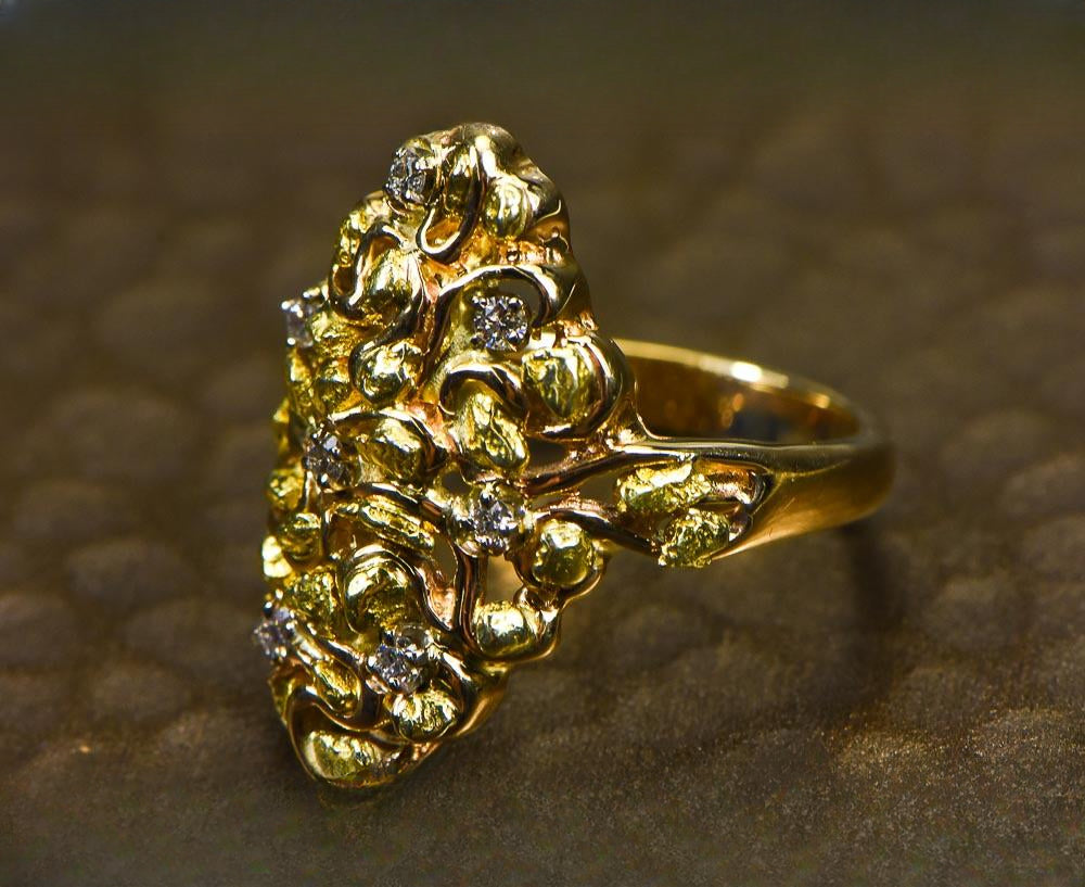 Gold Nugget Women's Ring "Orocal" RL239D14 Genuine Hand Crafted Jewelry - 14K Casting