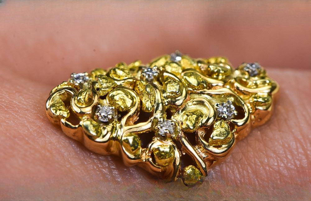 Gold Nugget Women's Ring "Orocal" RL239D14 Genuine Hand Crafted Jewelry - 14K Casting