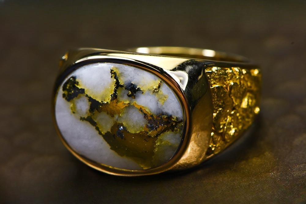 Gold Quartz Ring "Orocal" RM802Q Genuine Hand Crafted Jewelry - 14K Gold Casting