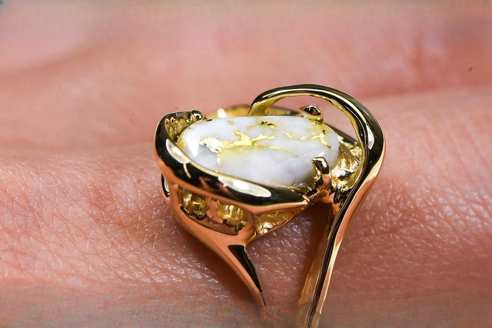 Gold Quartz Ring "Orocal" RL784SQ Genuine Hand Crafted Jewelry - 14K Gold Casting