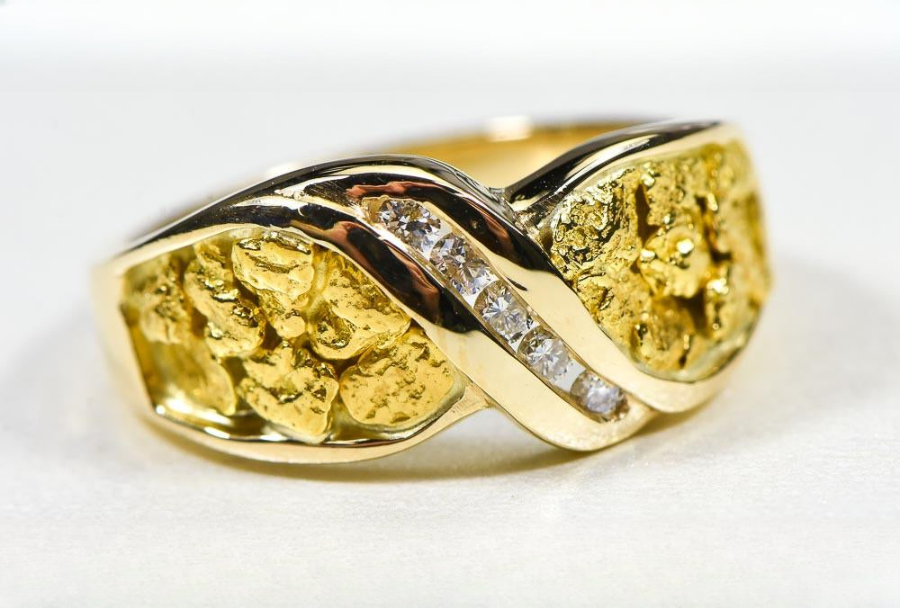Gold Nugget Women's Ring "Orocal" RL782D15N Genuine Hand Crafted Jewelry - 14K Casting