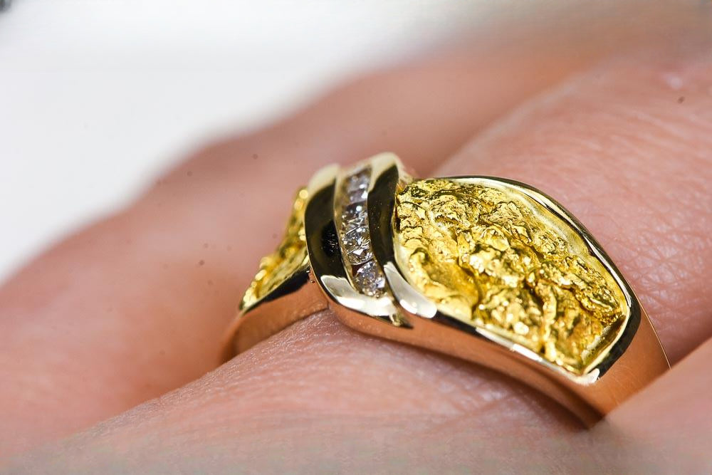Gold Nugget Women's Ring "Orocal" RL782D15N Genuine Hand Crafted Jewelry - 14K Casting