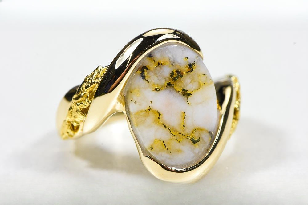 Gold Quartz Ring "Orocal" RL1002NQ Genuine Hand Crafted Jewelry - 14K Gold Casting