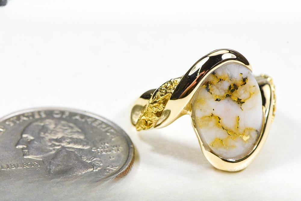 Gold Quartz Ring "Orocal" RL1002NQ Genuine Hand Crafted Jewelry - 14K Gold Casting