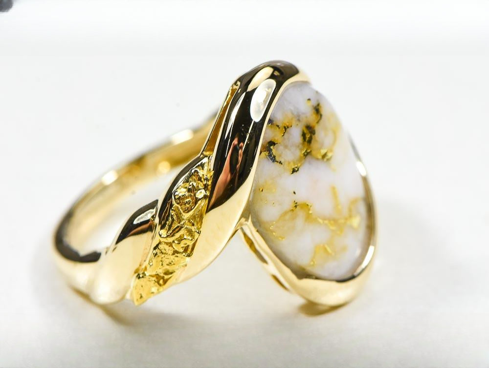 Gold Quartz Ring "Orocal" RL1002NQ Genuine Hand Crafted Jewelry - 14K Gold Casting