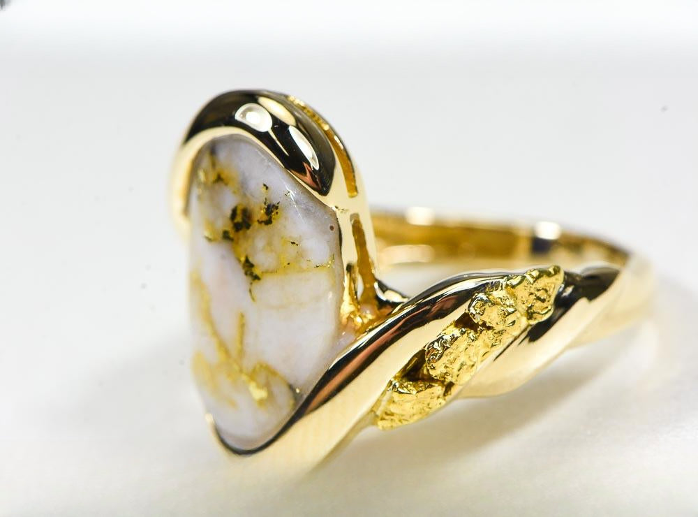 Gold Quartz Ring "Orocal" RL1002NQ Genuine Hand Crafted Jewelry - 14K Gold Casting