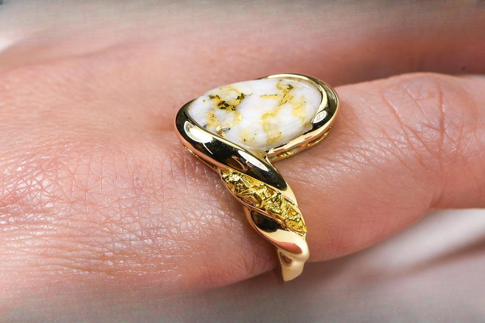Gold Quartz Ring "Orocal" RL1002NQ Genuine Hand Crafted Jewelry - 14K Gold Casting