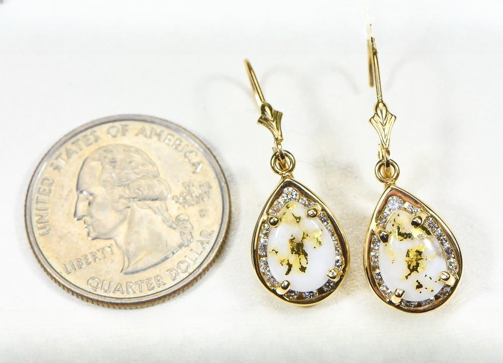 Gold Quartz Earrings "Orocal" EN630D60Q/LB Genuine Hand Crafted Jewelry - 14K Gold Casting