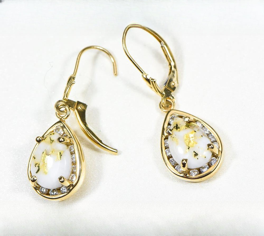 Gold Quartz Earrings "Orocal" EN630D60Q/LB Genuine Hand Crafted Jewelry - 14K Gold Casting