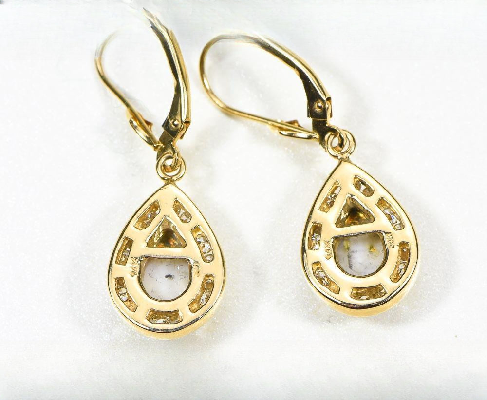 Gold Quartz Earrings "Orocal" EN630D60Q/LB Genuine Hand Crafted Jewelry - 14K Gold Casting