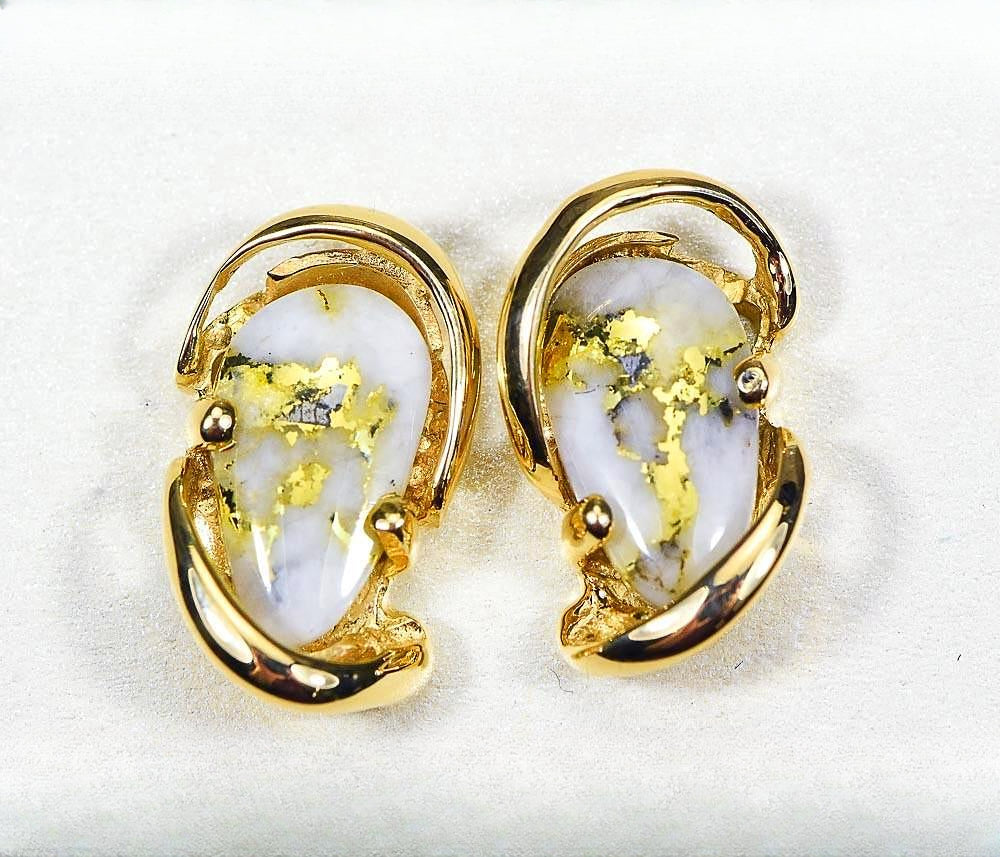 Gold Quartz Earrings "Orocal" EN784SQ Genuine Hand Crafted Jewelry - 14K Gold Casting