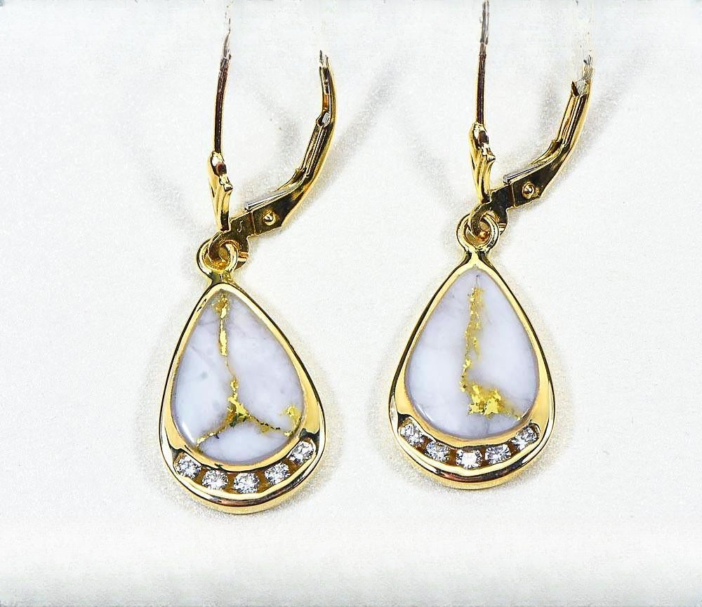 Gold Quartz Earrings "Orocal" EN1088DQ/LB Genuine Hand Crafted Jewelry - 14K Gold Casting