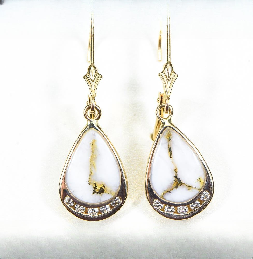 Gold Quartz Earrings "Orocal" EN1088DQ/LB Genuine Hand Crafted Jewelry - 14K Gold Casting