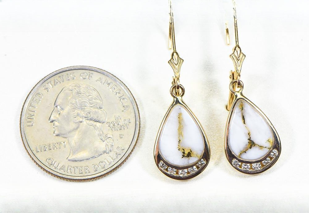 Gold Quartz Earrings "Orocal" EN1088DQ/LB Genuine Hand Crafted Jewelry - 14K Gold Casting
