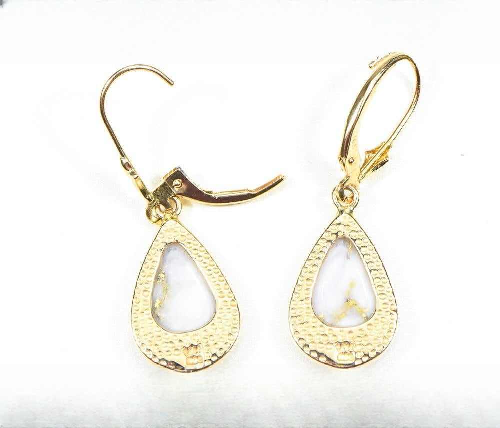 Gold Quartz Earrings "Orocal" EN1088DQ/LB Genuine Hand Crafted Jewelry - 14K Gold Casting