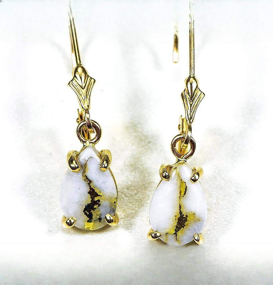 Gold Quartz Earrings "Orocal" E10*7Q/LB Genuine Hand Crafted Jewelry - 14K Gold Casting