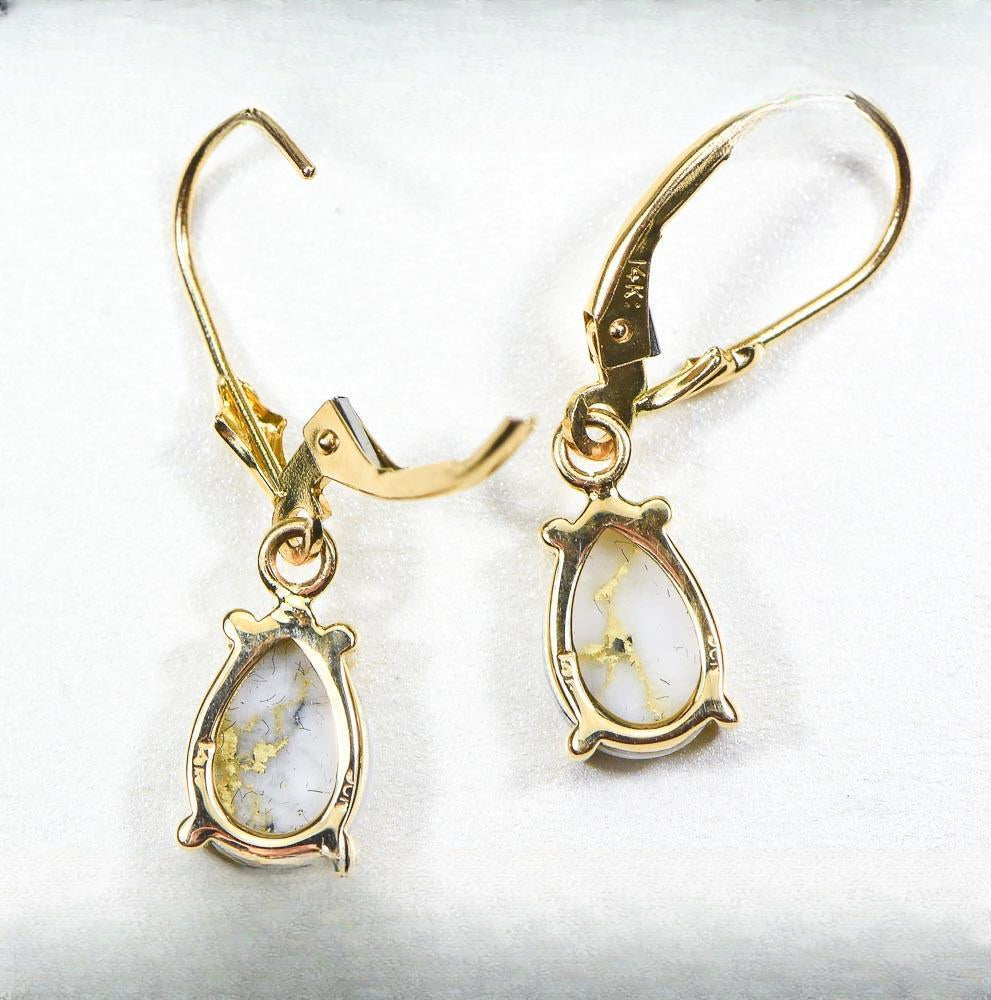 Gold Quartz Earrings "Orocal" E10*7Q/LB Genuine Hand Crafted Jewelry - 14K Gold Casting