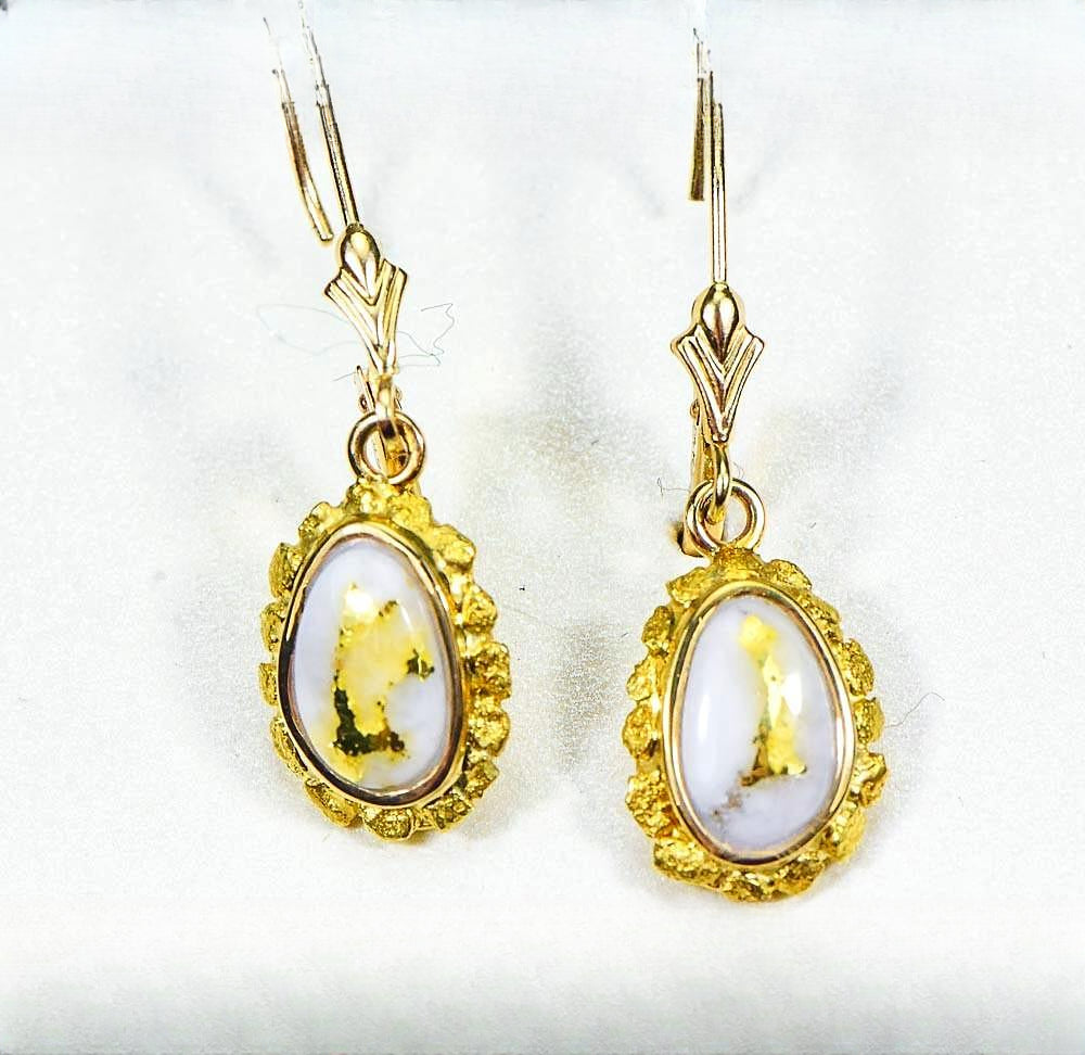 Gold Quartz Earrings "Orocal" EN708NQ/LB Genuine Hand Crafted Jewelry - 14K Gold Casting