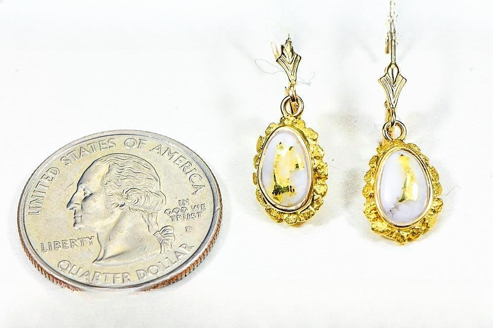 Gold Quartz Earrings "Orocal" EN708NQ/LB Genuine Hand Crafted Jewelry - 14K Gold Casting