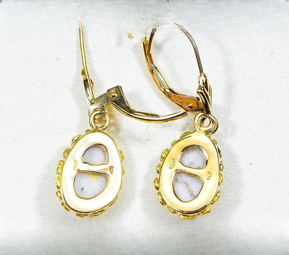 Gold Quartz Earrings "Orocal" EN708NQ/LB Genuine Hand Crafted Jewelry - 14K Gold Casting