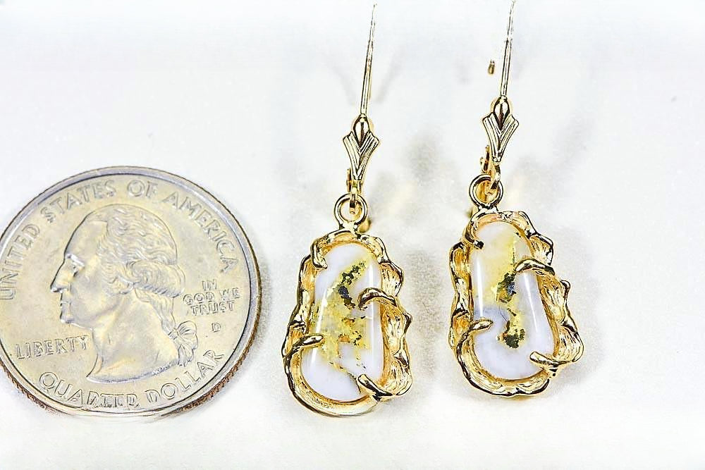 Gold Quartz Earrings "Orocal" EFFQ5/LB Genuine Hand Crafted Jewelry - 14K Gold Casting