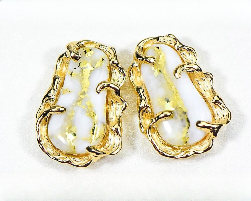 Gold Quartz Earrings "Orocal" EFFQ5 Genuine Hand Crafted Jewelry - 14K Gold Casting