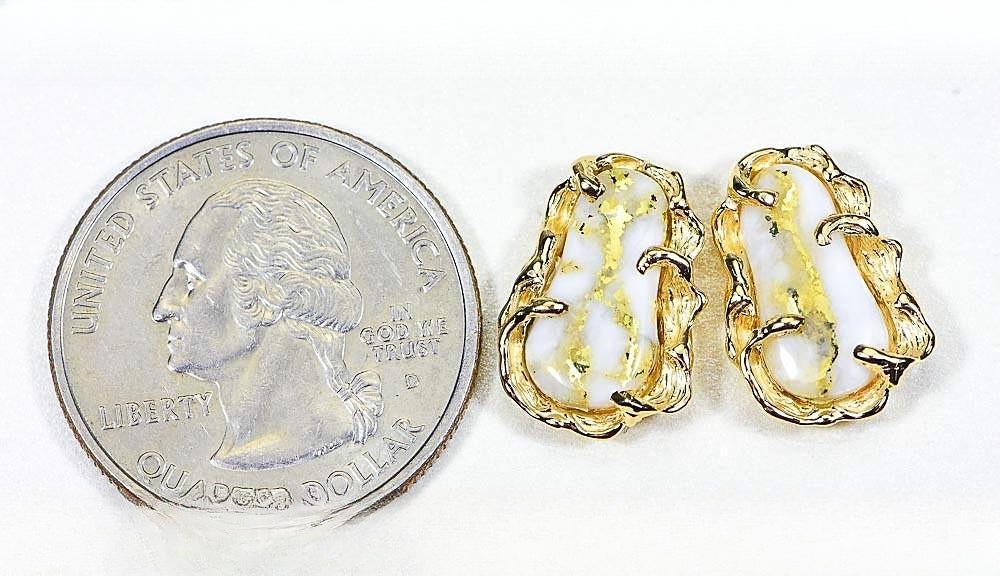 Gold Quartz Earrings "Orocal" EFFQ5 Genuine Hand Crafted Jewelry - 14K Gold Casting