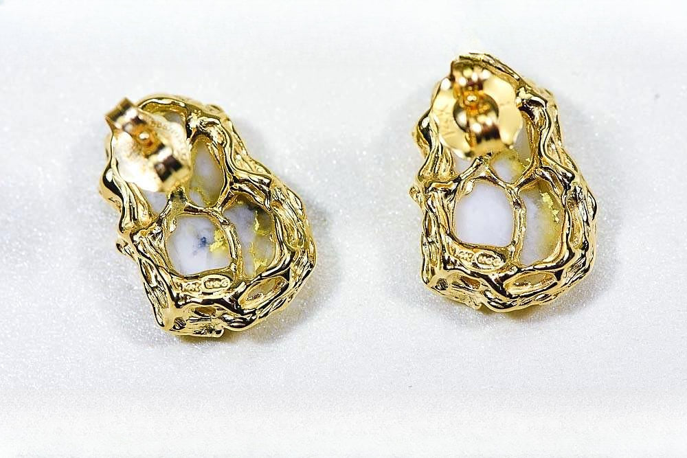 Gold Quartz Earrings "Orocal" EFFQ5 Genuine Hand Crafted Jewelry - 14K Gold Casting