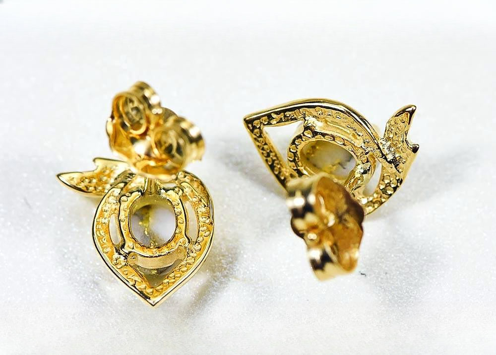 Gold Quartz Earrings "Orocal" EJ36Q Genuine Hand Crafted Jewelry - 14K Gold Casting