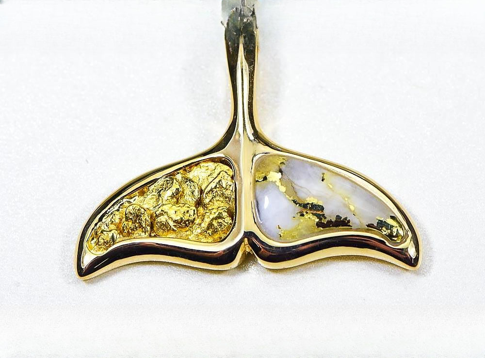 Gold Quartz Pendant Whales Tail "Orocal" PAJWT302NQ Genuine Hand Crafted Jewelry - 14K Gold Casting