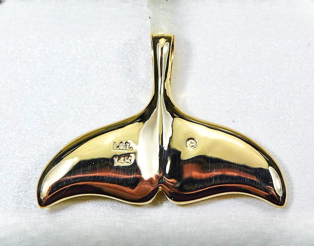 Gold Quartz Pendant Whales Tail "Orocal" PAJWT302NQ Genuine Hand Crafted Jewelry - 14K Gold Casting