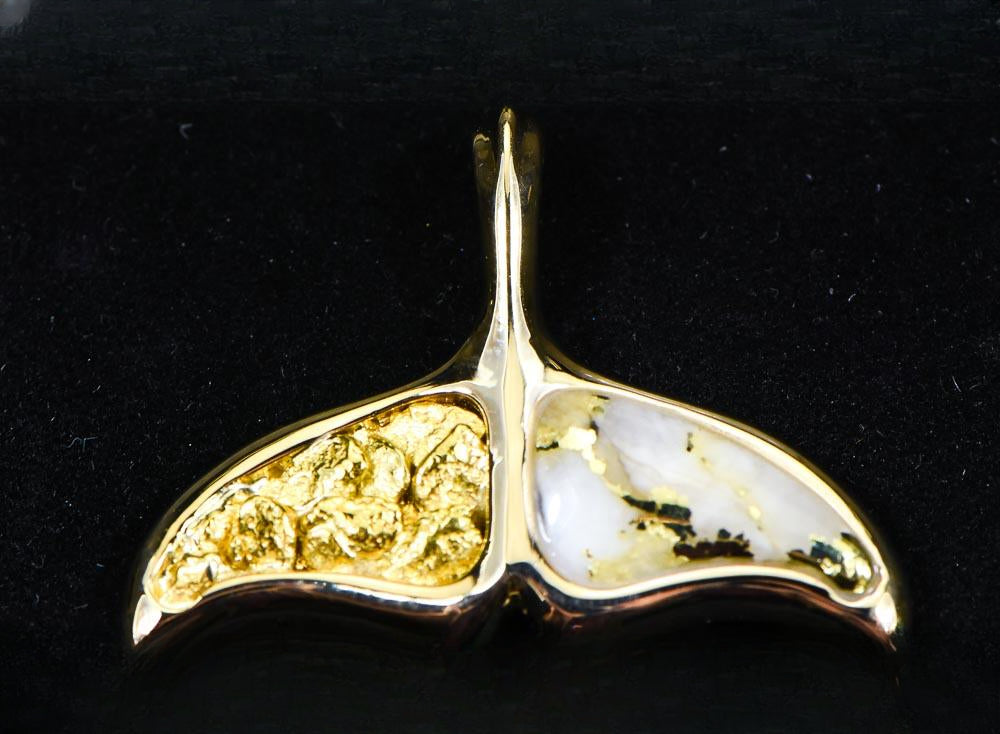 Gold Quartz Pendant Whales Tail "Orocal" PAJWT302NQ Genuine Hand Crafted Jewelry - 14K Gold Casting