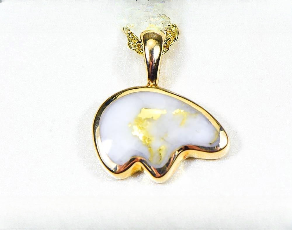Gold Quartz Pendant Bear "Orocal" PBR1MHQX Genuine Hand Crafted Jewelry - 14K Gold Casting