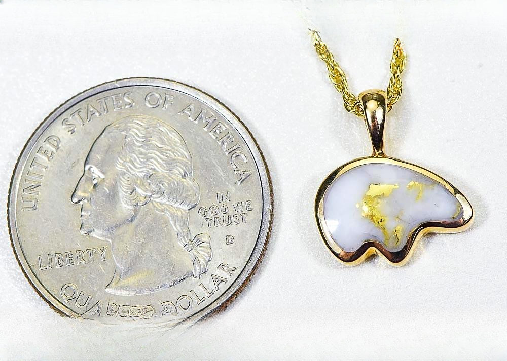 Gold Quartz Pendant Bear "Orocal" PBR1MHQX Genuine Hand Crafted Jewelry - 14K Gold Casting