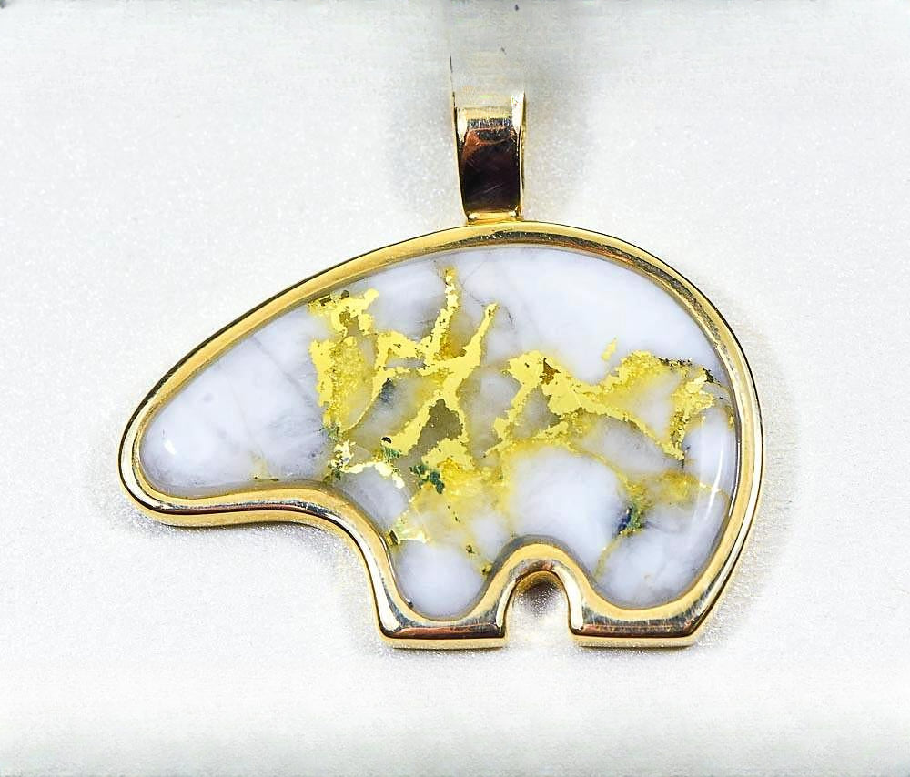 Gold Quartz Pendant Bear "Orocal" PBR1JHQX Genuine Hand Crafted Jewelry - 14K Gold Casting