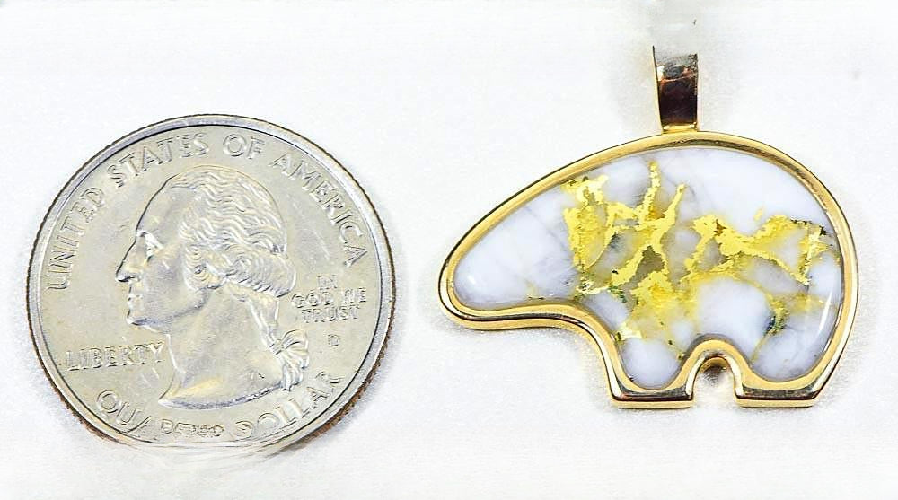 Gold Quartz Pendant Bear "Orocal" PBR1JHQX Genuine Hand Crafted Jewelry - 14K Gold Casting