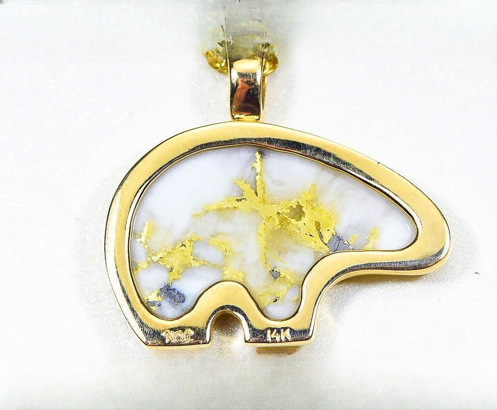 Gold Quartz Pendant Bear "Orocal" PBR1JHQX Genuine Hand Crafted Jewelry - 14K Gold Casting