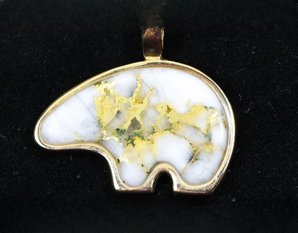Gold Quartz Pendant Bear "Orocal" PBR1JHQX Genuine Hand Crafted Jewelry - 14K Gold Casting
