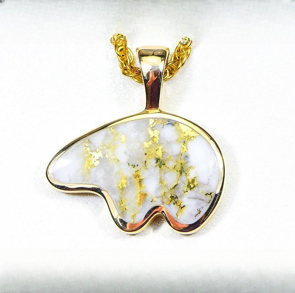 Gold Quartz Pendant Bear "Orocal" PBR1XLHQX Genuine Hand Crafted Jewelry - 14K Gold Casting