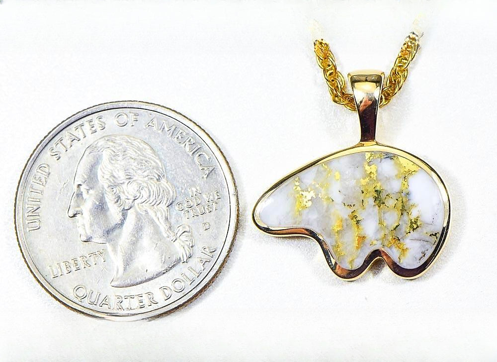Gold Quartz Pendant Bear "Orocal" PBR1XLHQX Genuine Hand Crafted Jewelry - 14K Gold Casting