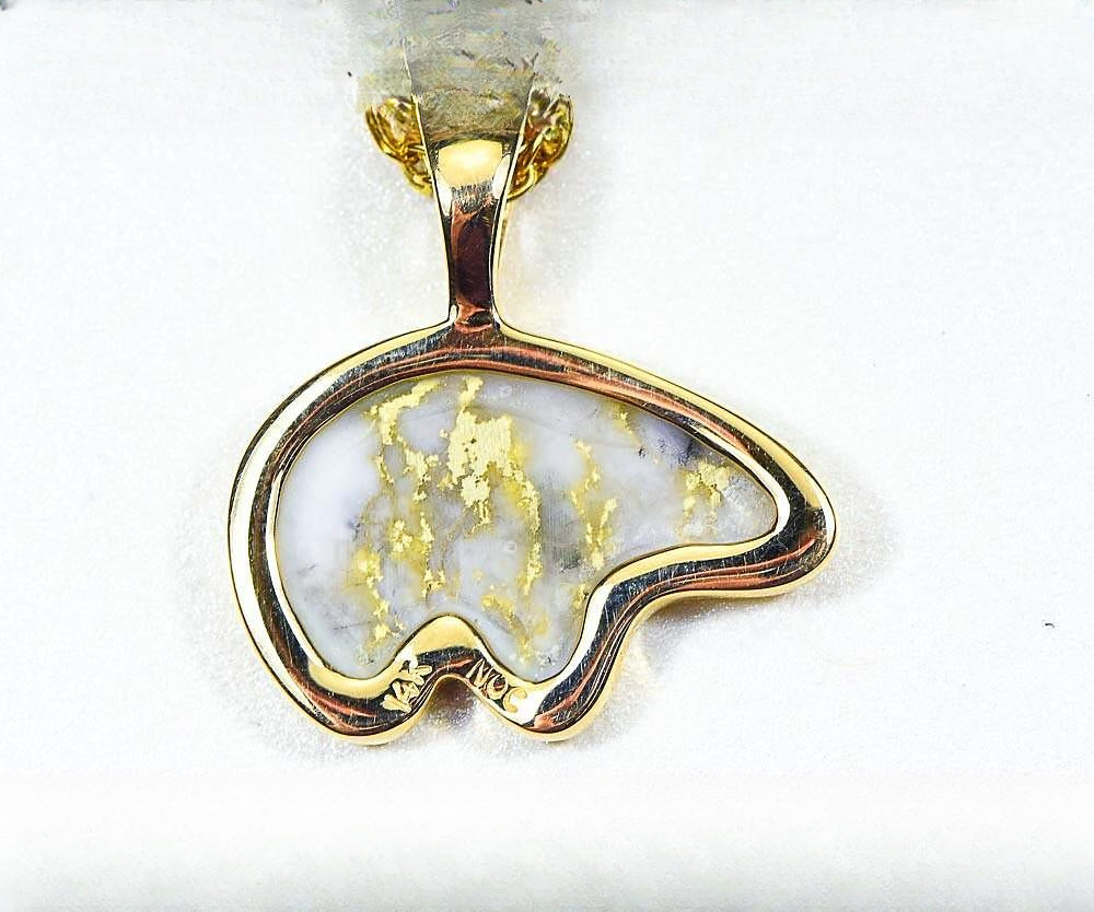 Gold Quartz Pendant Bear "Orocal" PBR1XLHQX Genuine Hand Crafted Jewelry - 14K Gold Casting
