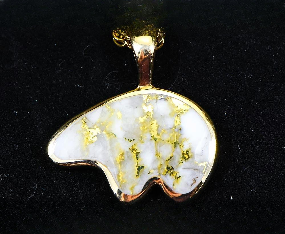 Gold Quartz Pendant Bear "Orocal" PBR1XLHQX Genuine Hand Crafted Jewelry - 14K Gold Casting