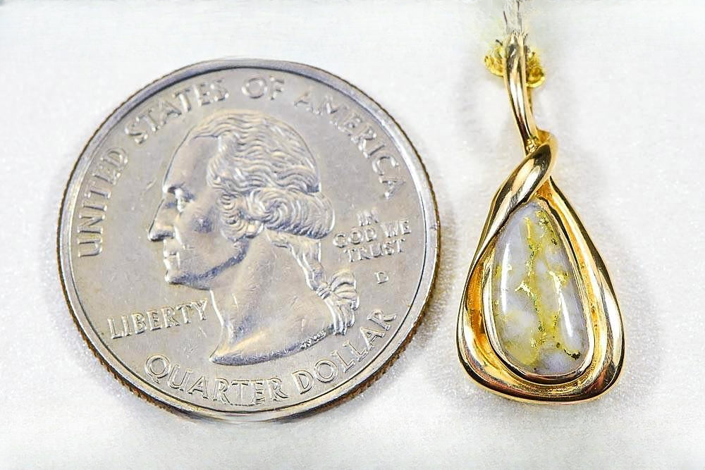 Gold Quartz Pendant "Orocal" PN822QX Genuine Hand Crafted Jewelry - 14K Gold Yellow Gold Casting