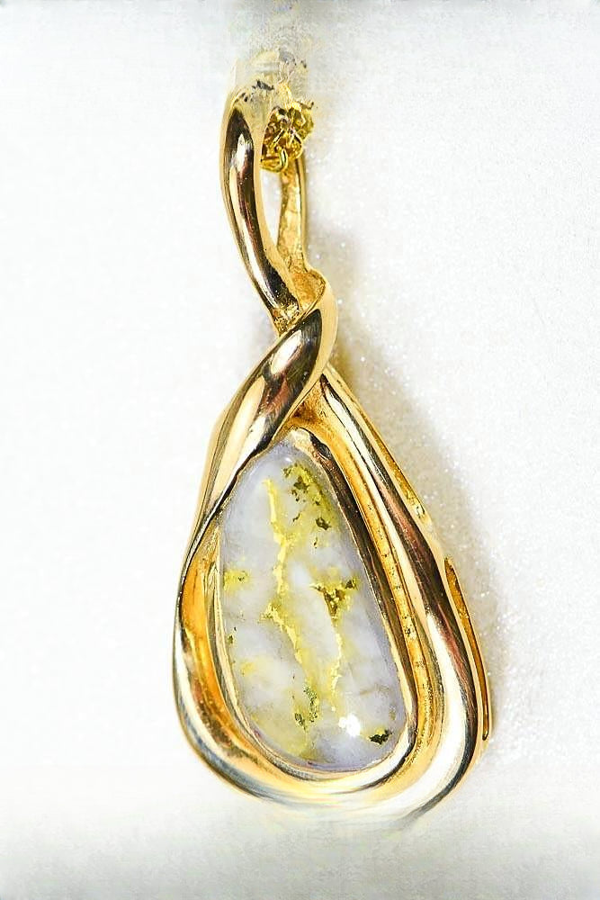 Gold Quartz Pendant "Orocal" PN822QX Genuine Hand Crafted Jewelry - 14K Gold Yellow Gold Casting