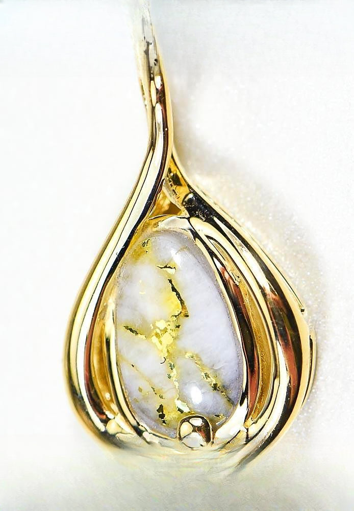 Gold Quartz Pendant "Orocal" PN825QX Genuine Hand Crafted Jewelry - 14K Gold Yellow Gold Casting