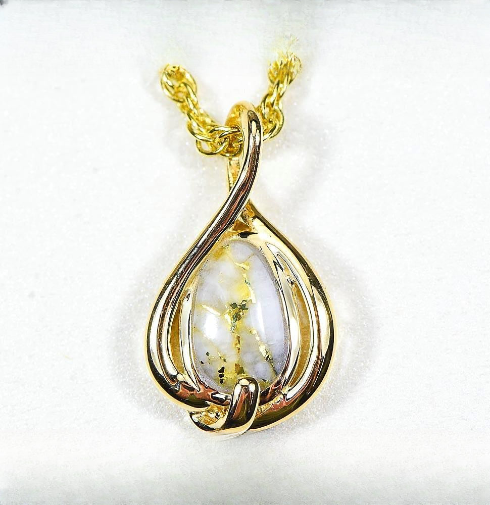 Gold Quartz Pendant "Orocal" PN825QX Genuine Hand Crafted Jewelry - 14K Gold Yellow Gold Casting